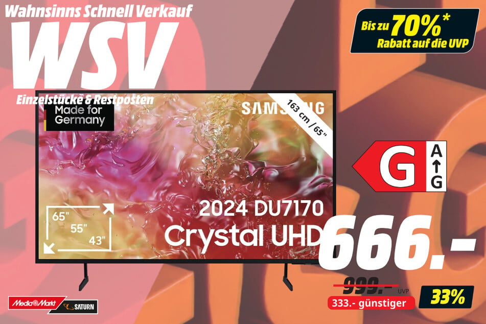 65-Zoll Samsung-Fernseher für 666 statt 999 Euro.