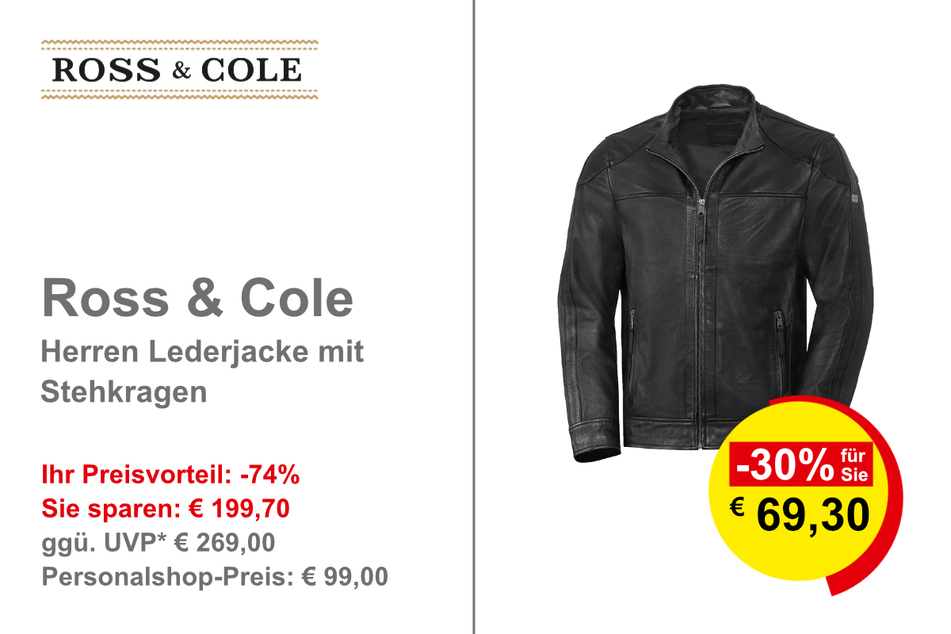 Ross & Cole Herren Lederjacke mit Stehkragen