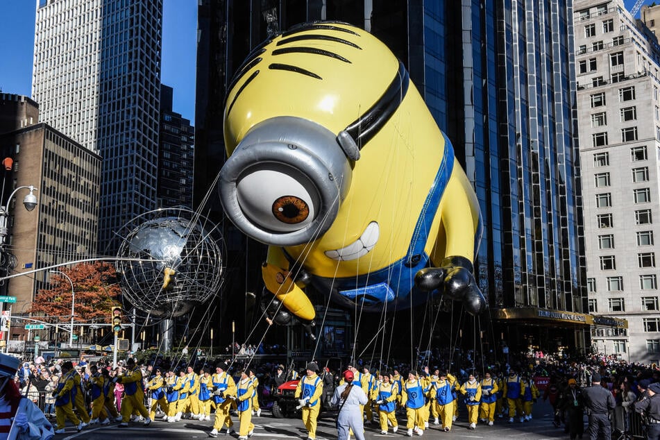 The Stuart the Minion balloon floats in Macy's annual Thanksgiving Day Parade on November 23, 2023 in New York City.