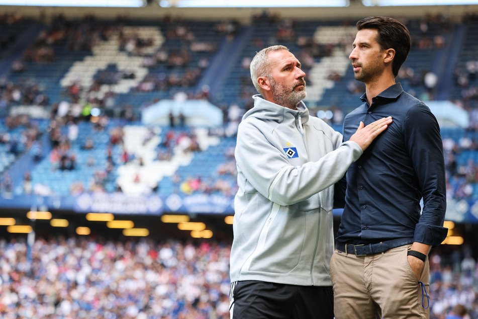 Sportvorstand Jonas Boldt (40, r.) und Cheftrainer Tim Walter (45) stehen jeweils vor einer Vertragsverlängerung beim HSV.