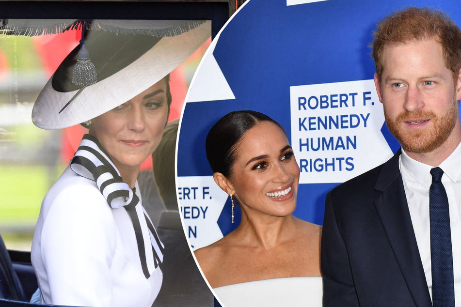 Meghan Markle (c.) allegedly wants to put an end to the bad blood with Kate Middleton (l.) and the rest of the royal family, but is it too late?