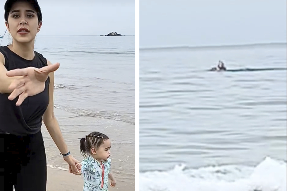 Als die Frau realisierte, dass ein Mann im Meer um sein Leben kämpfte, brach sie das Video ab.