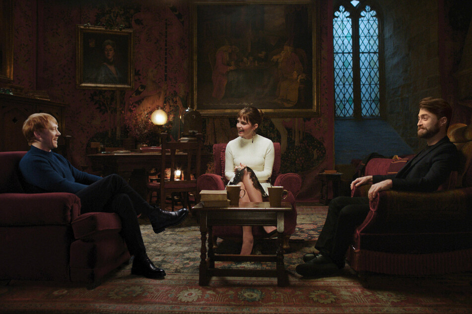 Rupert Grint, Emma Watson, and Daniel Radcliffe in the upcoming Harry Potter reunion special.
