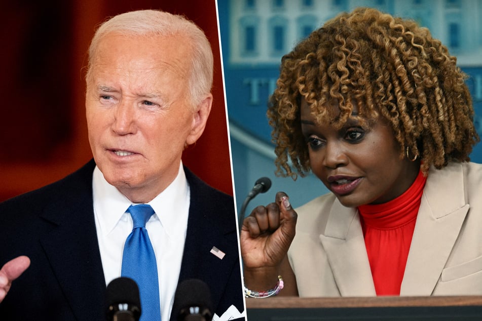 Joe Biden is "absolutely not" pulling out of the White House race, his spokeswoman, Karine Jean-Pierre, (r.) said Wednesday, as pressure mounted on the president.
