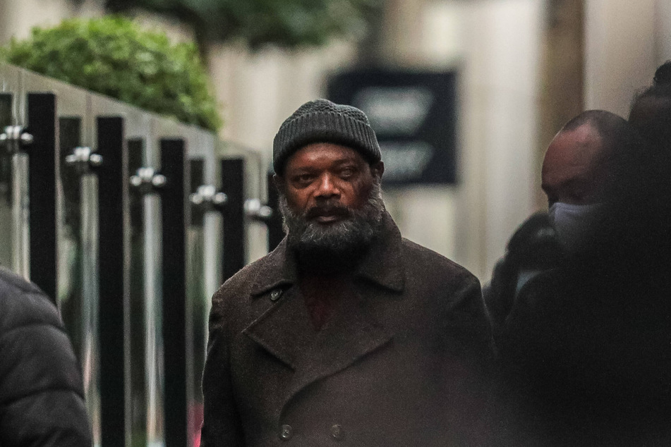 Samuel L. Jackson is seen in character as Nick Fury on the set of Secret Invasion.