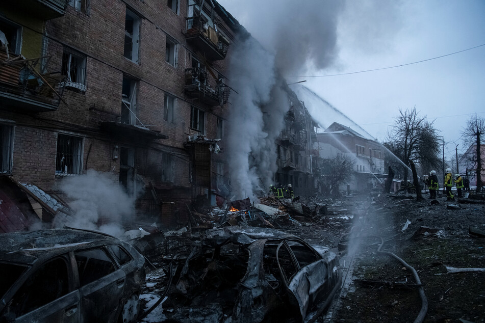 A residential building in Kyiv damaged by Russian missile attacks on Wednesday.