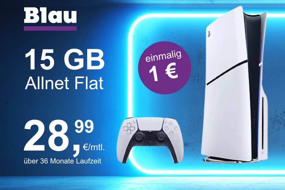Die PS5 Digital Slim Edition im Blau Allnet M inkl. 15 GB für einmalig nur 1 Euro.