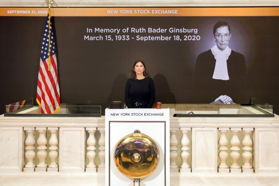 Stacey Cunningham, head of the New York Stock Exchange (NYSE), participates in a minute of silence dedicated to Ruth Bader Ginsburg, who died on September 18.