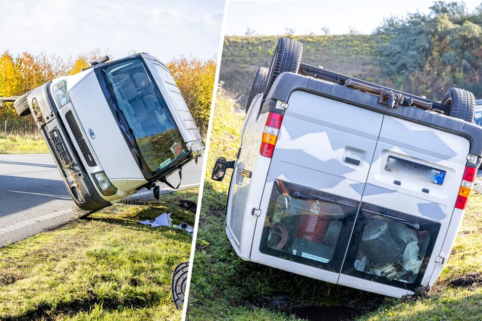 Unfall A17: Kleintransporter überschlägt sich auf A17: Polizei ermittelt gegen Fahrer