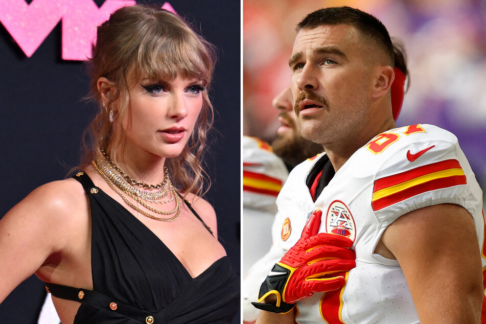 Taylor Swift (l.) reportedly traveled to Kansas City to spend time with Travis Kelce to celebrate his birthday before his NFL game in Minnesota on Sunday.