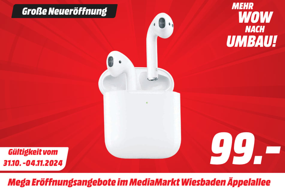 Apple AirPods (2. Generation) für 99 Euro.