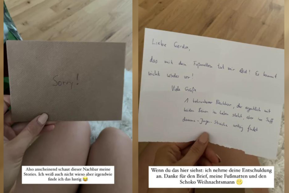 Gerda Lewis (28) musste ihre Fußmatte bereits drei Mal ersetzen, weil ein Unbekannter sie wiederholt gestohlen hatte. Am Samstag erhielt Gerda einen Entschuldigungsbrief.
