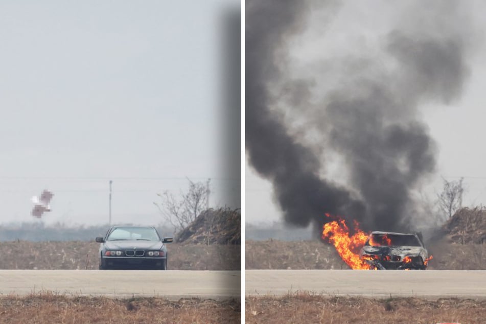 Anhand eines BMW wurde die "überlegene Zerstörungskraft" nordkoreanischer Kamikaze-Drohnen demonstriert.