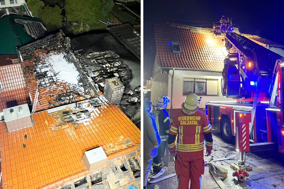 Die Feuerwehr bekämpfte den Brand über mehrere Stunden, trotzdem trug das Gebäude schwere Schäden davon.