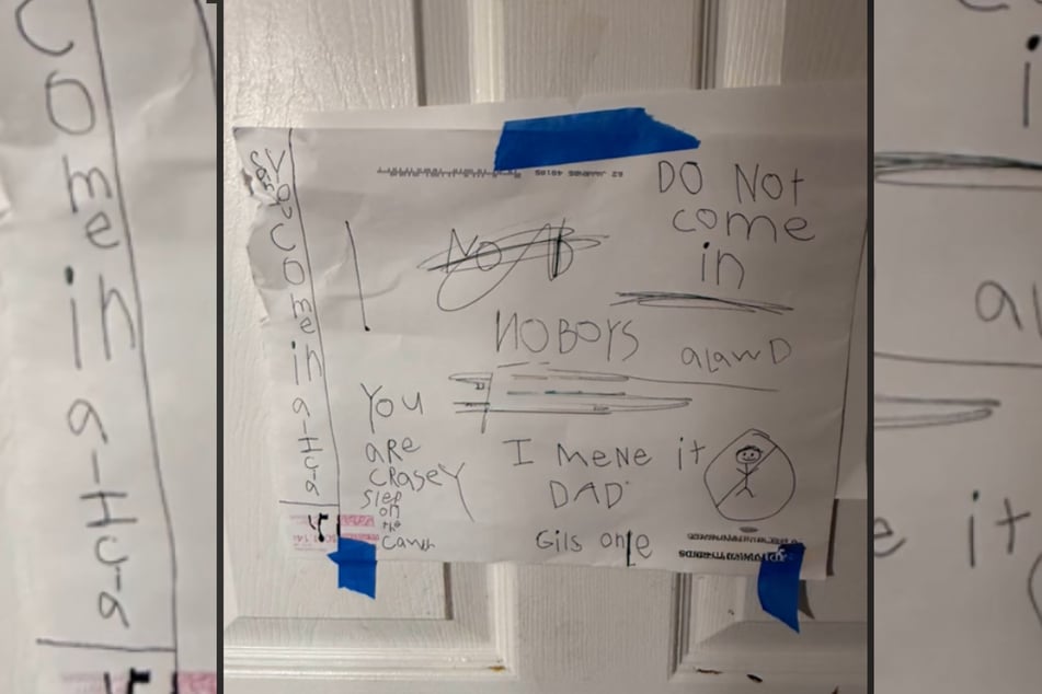 A six-year-old from the USA made it clear with this sign on her bedroom door: Daddy has to stay outside.