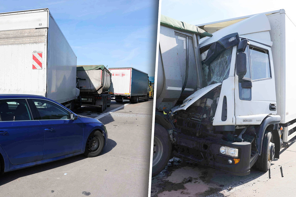 Unfall A4: Schwerer Unfall auf der A4: Drei Laster und ein Auto krachen aufeinander