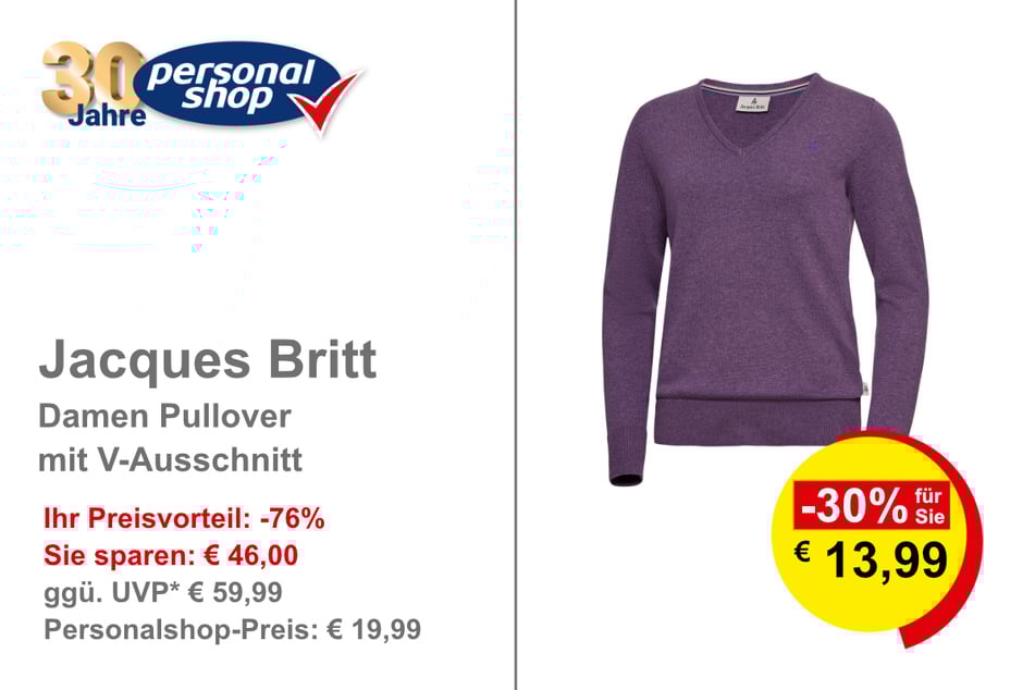 Jacques Britt Damen Pullover mit V-Ausschnitt