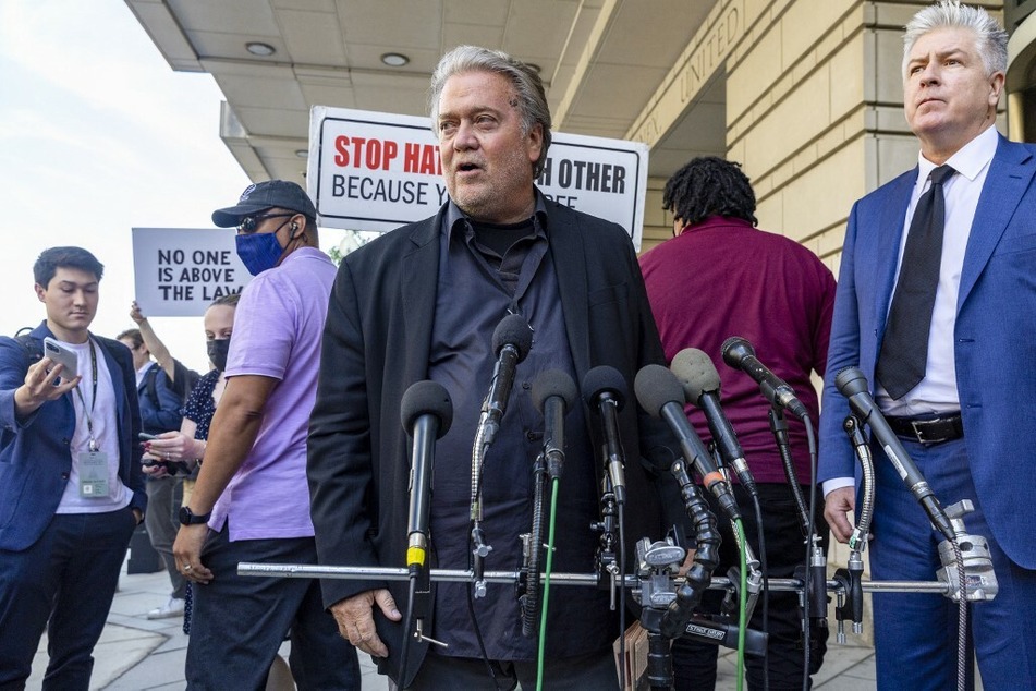 Steve Bannon spoke outside the Federal District Court House after being found guilty of being in comtempt of Congress on Friday in Washington DC.