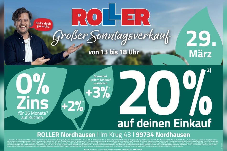 Der verkaufsoffene Sonntag (29.3.) bei ROLLER in Nordhausen steigt von 13 bis 18 Uhr.