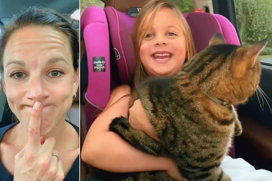 Alanna Matson was about to drive her 5-year-old twin girls to ballet class when she noticed something unusual... is that a cat?!
