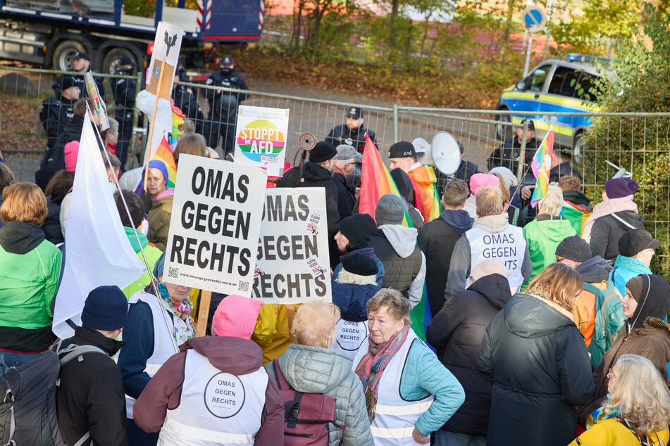 Auch die "Omas gegen Rechts" waren vor Ort um gegen die AfD zu demonstrieren.