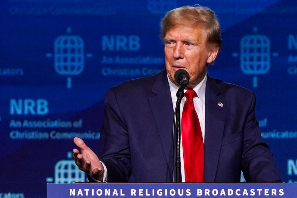 Republican presidential candidate Donald Trump addresses the 2024 National Religious Broadcasters Association International Christian Media Convention in Nashville, Tennessee.