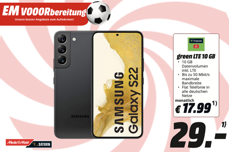 Samsung Galaxy A22 5G für 29 Euro / 17,99 Euro im Monat.