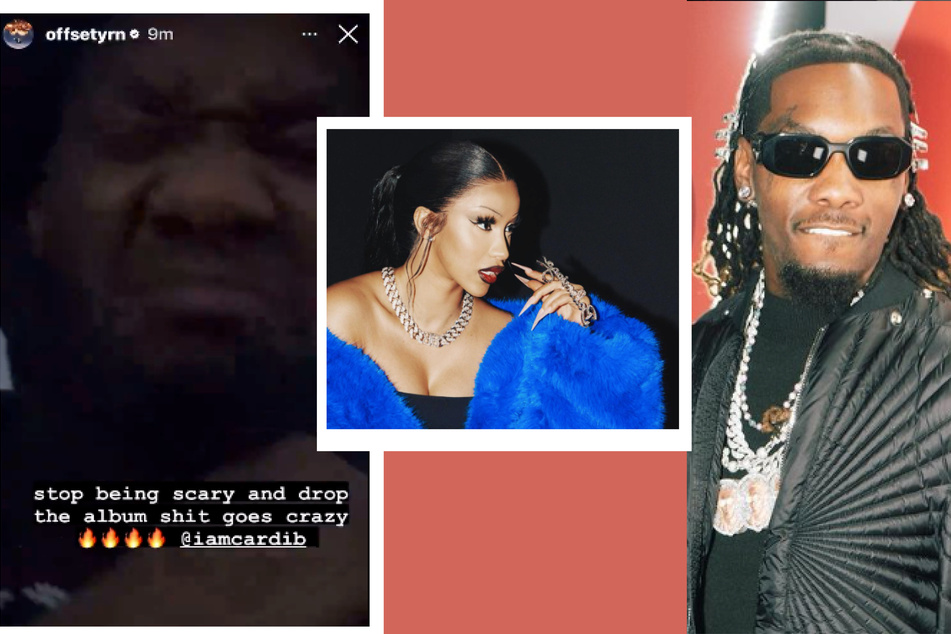 Cardi B's estranged husband, rapper Offset (r.), wants her to overcome her fears and drop her new music.