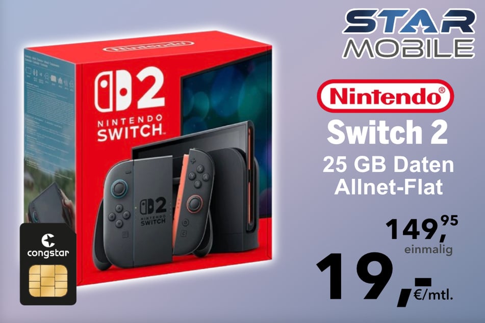 Die Nintendo Switch 2 in der 25+ GB Congstar Allnet-Flat für 19,99 Euro pro Monat.