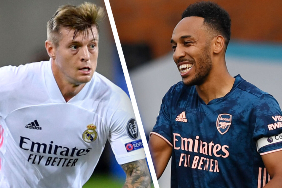 Toni Kroos (30, l.) und Pierre-Emerick Aubameyang (31) zankten sich ein wenig über das korrekte Tragen von Masken. (Bildmontage)