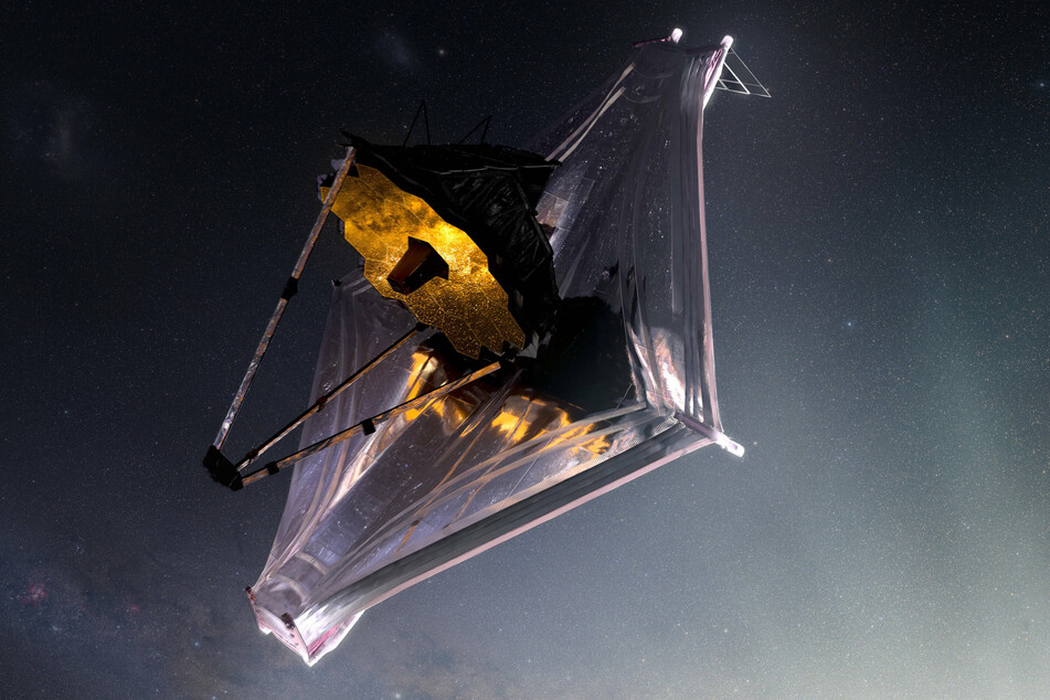 An artist's representation of the James Webb Space Telescope in space.