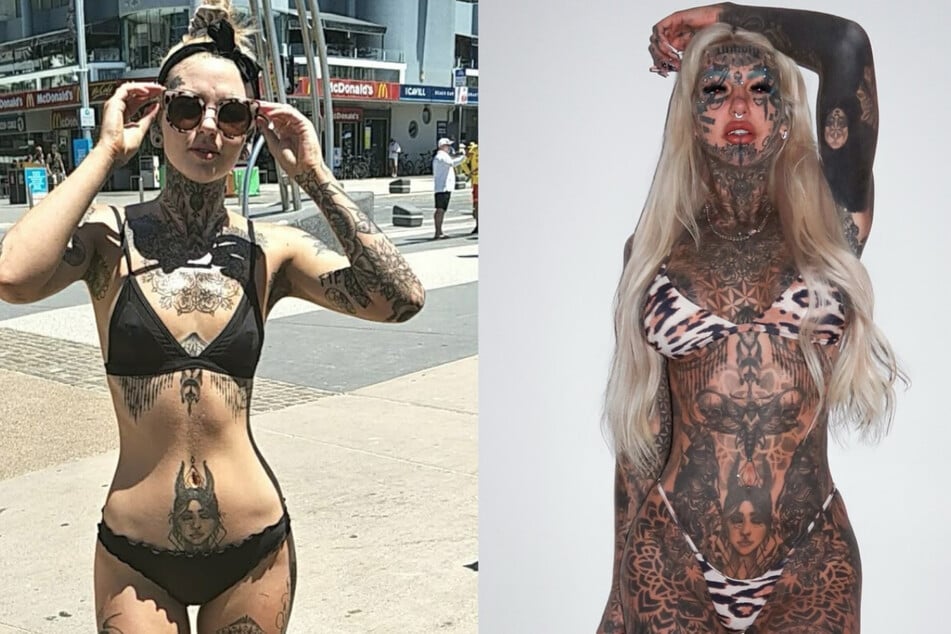 Amber Luke has shared a side-by-side showing off her radical tattoo transformation in a never-before-seen snap.