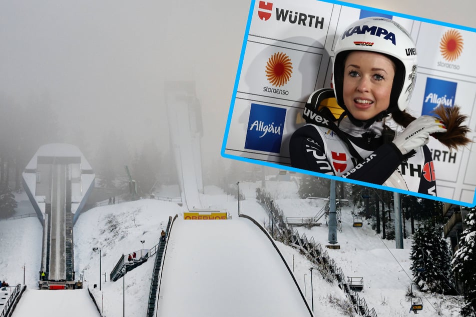 Die Thüringer Playboy-Skispringerin Juliane Seyfarth (32), die beim Weltcup-Comeback im Kanzlersgrund dabei ist, hat ihr Starnummern-Leibchen von Olympia längst ausgezogen, jetzt lässt sie es für einen guten Zweck versteigern. (Archivbilder/Montage)
