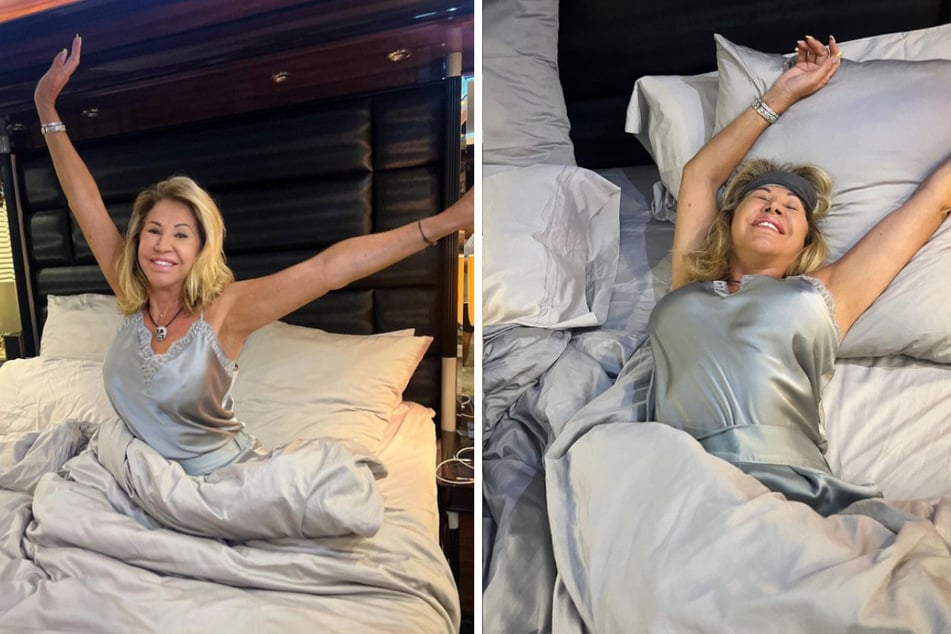 In ihrem King-Size-Bett an Bord der Luxus-Yacht "Indigo Star" setzte sich die 58-jährige Millionärsgattin gekonnt in Szene.
