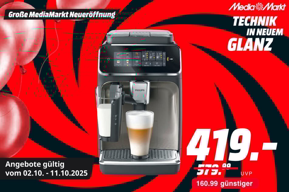 Philips-Kaffeevollautomat EP3347/90 Serie 3300 LatteGo für 419 statt 579,99 Euro.