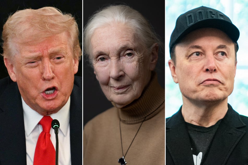 Late primatologist Jane Goodall (c.) said in a final interview that she'd gladly send Donald Trump (l.) and Elon Musk into space.