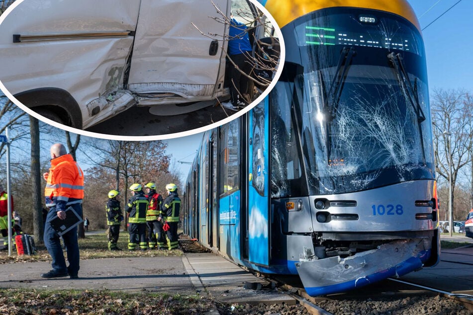 Straßenbahn und Transporter krachen ineinander: Drei Personen verletzt