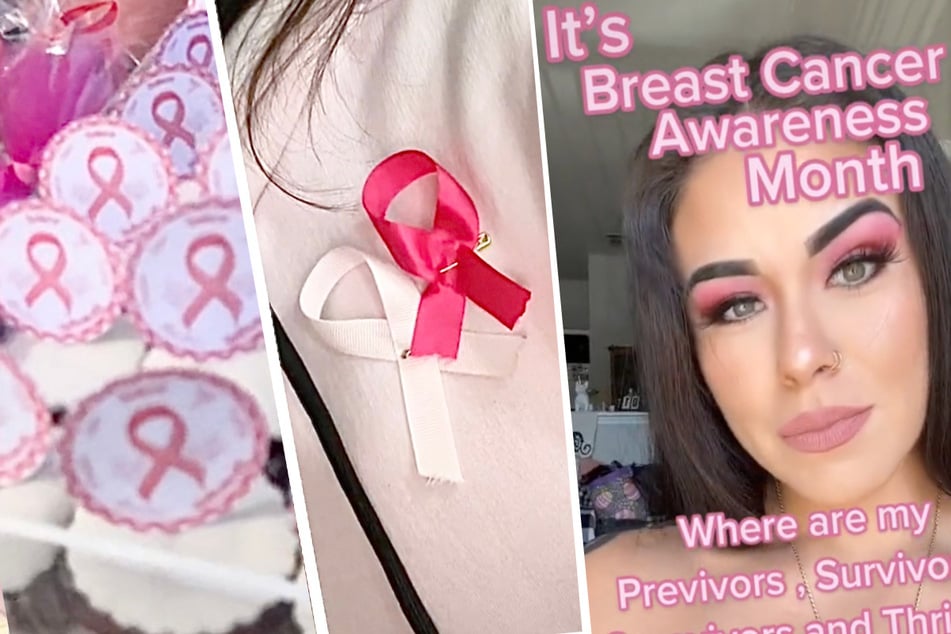 TikToker ayaaanael showed events marking Breast Cancer Awareness at her school "to show people its importance," she wrote, while others like theebooblessbabe (r.) highlighted life post-surgery and thinking pink.