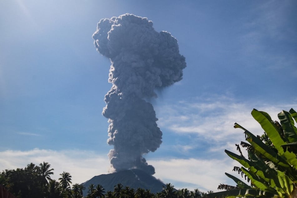 Mount Ibu spews thick smoke in Gam Ici, North Maluku, Indonesia.