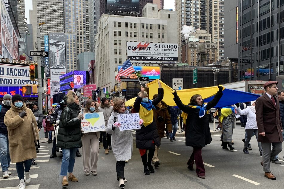 Protesters began marching from Time Square, up sixth avenue to the Permanent Mission of Russia to the United Nations.