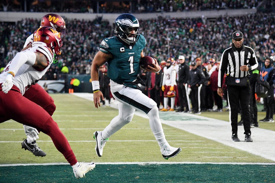 Philadelphia Eagles quarterback Jalen Hurts rushed for three touchdowns as his team beat the Washington Commanders 55-23 to reach the Super Bowl.