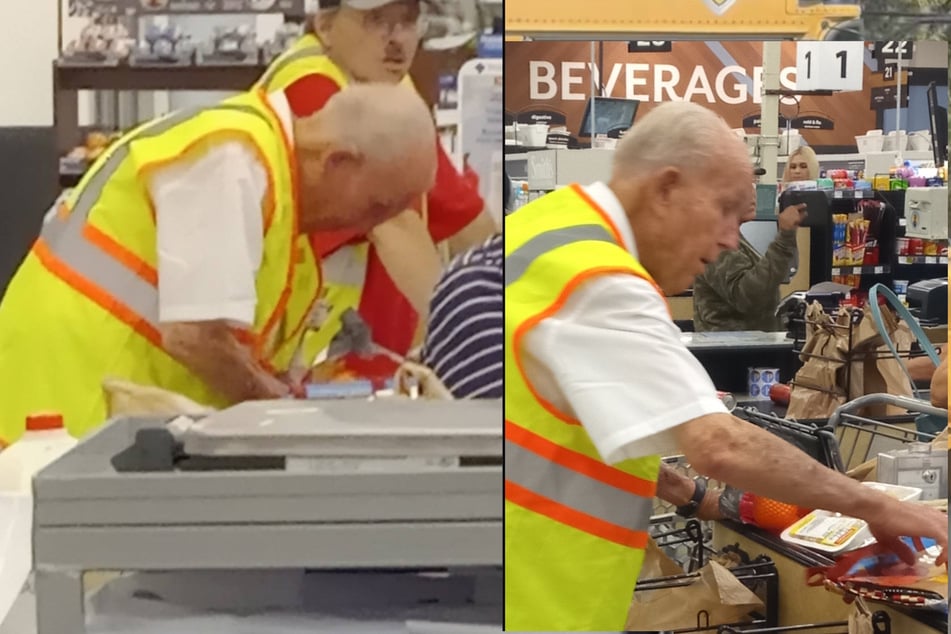 Gary Saling (80) steht trotz seines hohen Alters noch an seinem Arbeitsplatz in einem Supermarkt.