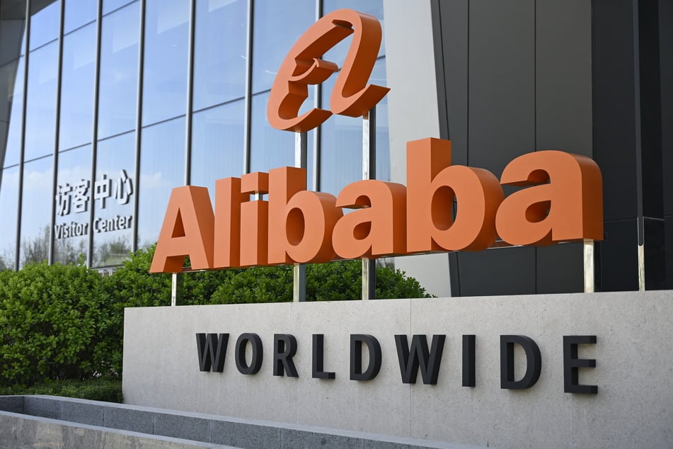 The company logo is pictured outside the Alibaba office in Beijing, China, on April 1, 2026.