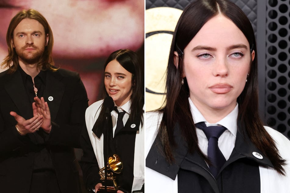 Billie Eilish condemned ICE as she and Finneas O'Connell (l.) accepted the Grammy for Song of the Year.