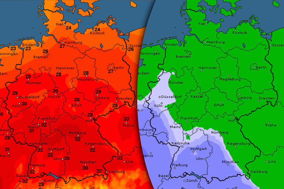 Die Temperaturen sind zwar auch zur Wochenmitte hoch, aber Regen kündigt sich vom Südwesten her an.