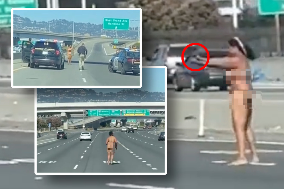 Nackte Frau rennt über Autobahn und schießt um sich