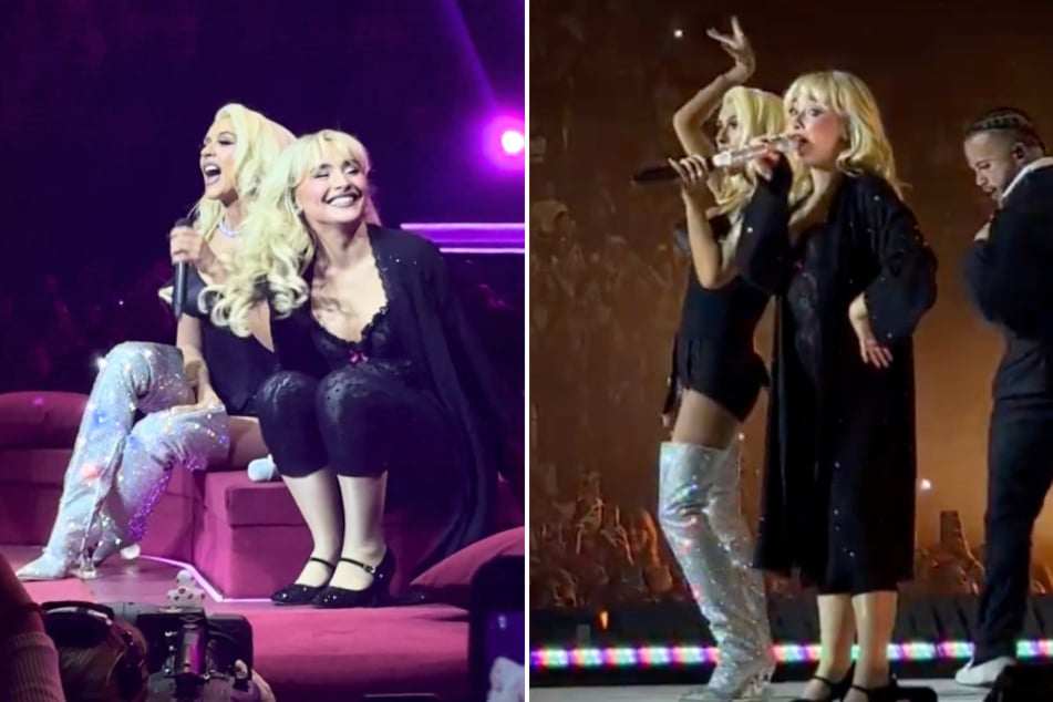 Sabrina Carpenter (r.) was joined by legendary singer Christina Aguilera at the LA stop of her Short n' Sweet Tour!