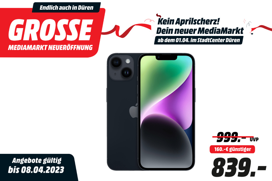 Apple iPhone 14 für 839 statt 999 Euro.