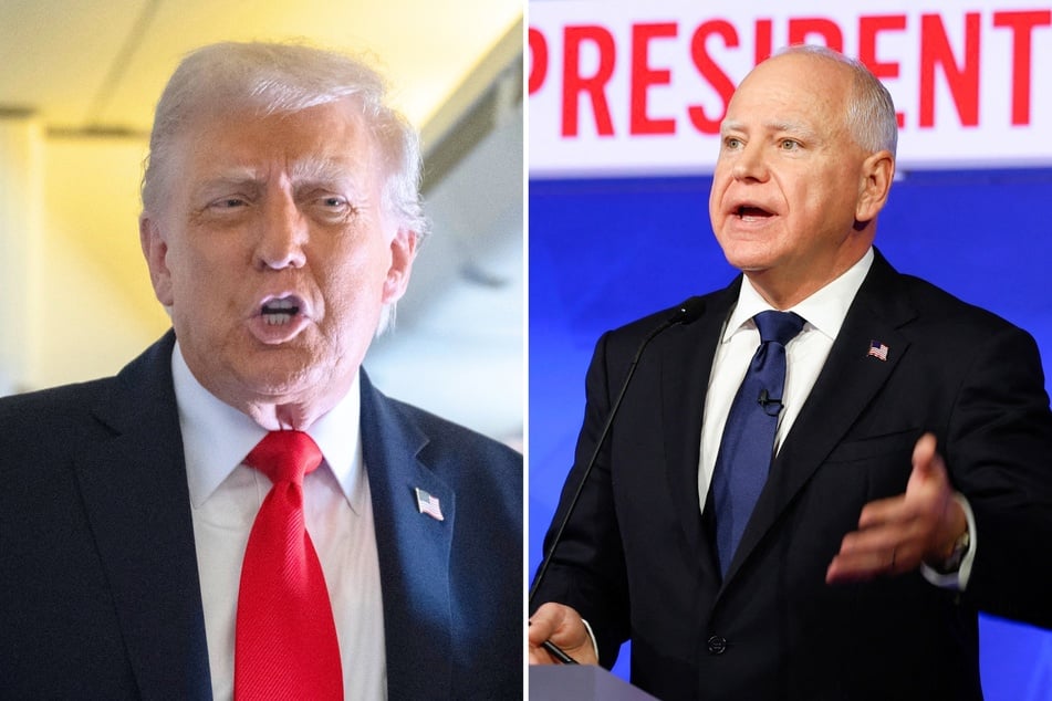 Tim Walz (r.) has responded after Donald Trump (r.) revealed why he didn't order flags to be lowered for murdered Minnesota politician Melissa Hortman.
