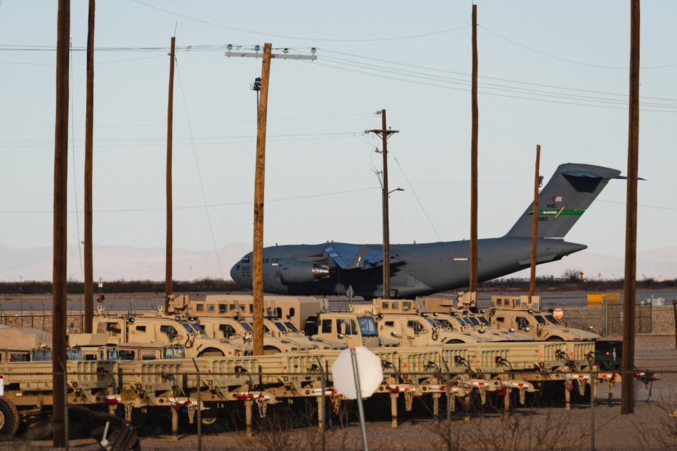 A USAir Force Boeing C-17 used for deportation flights is pictured at Biggs Army Airfield in Fort Bliss, El Paso, Texas.